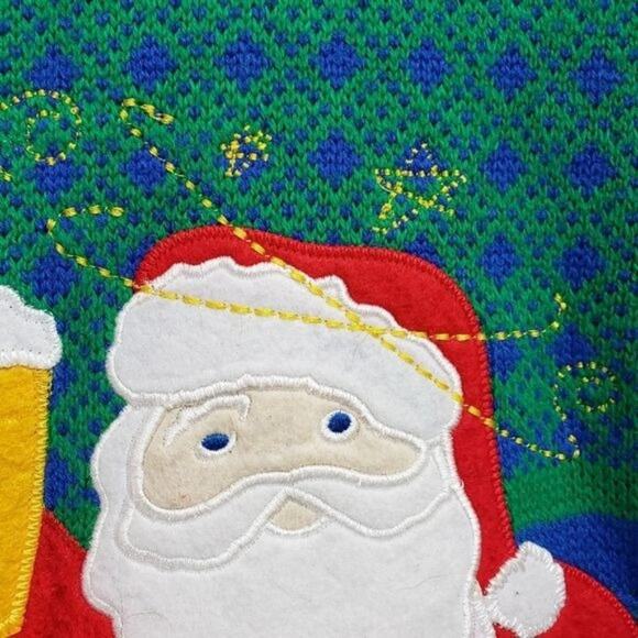 Carbon ugly Christmas sweater with drunk Santa Claus holding a beer men's small - Picture 4 of 11